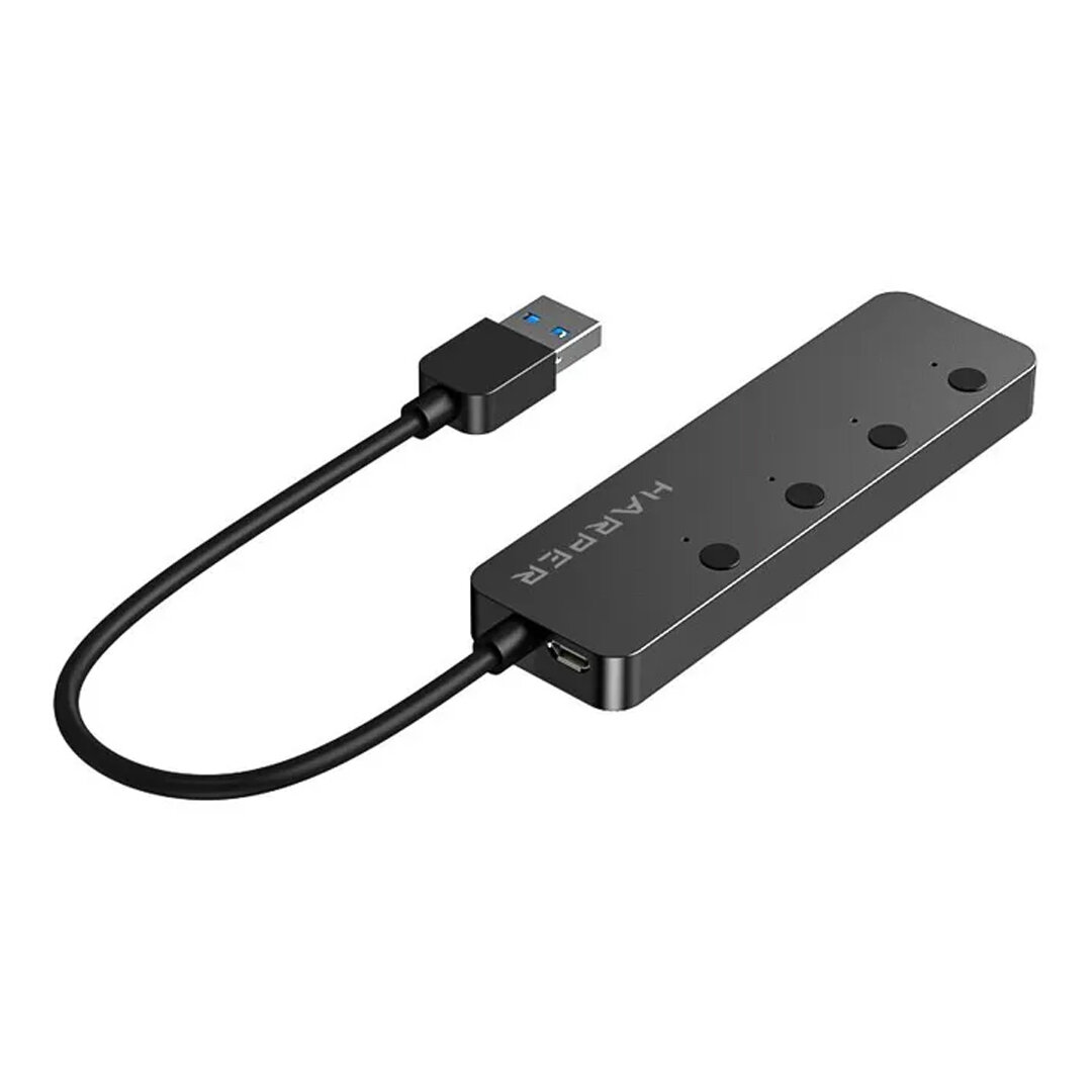 USB Концентратор HARPER HUB-04MB / 4 порта USB 3.0 / скорость передачи до 5 Гб / c , черный