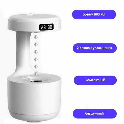 Увлажнитель воздуха антигравитационный с часами 800 мл Антигравитационный увлажнитель воздуха для дома и офиса 800 мл Настольный аромадиффузор с LED подсветкой 1999₽