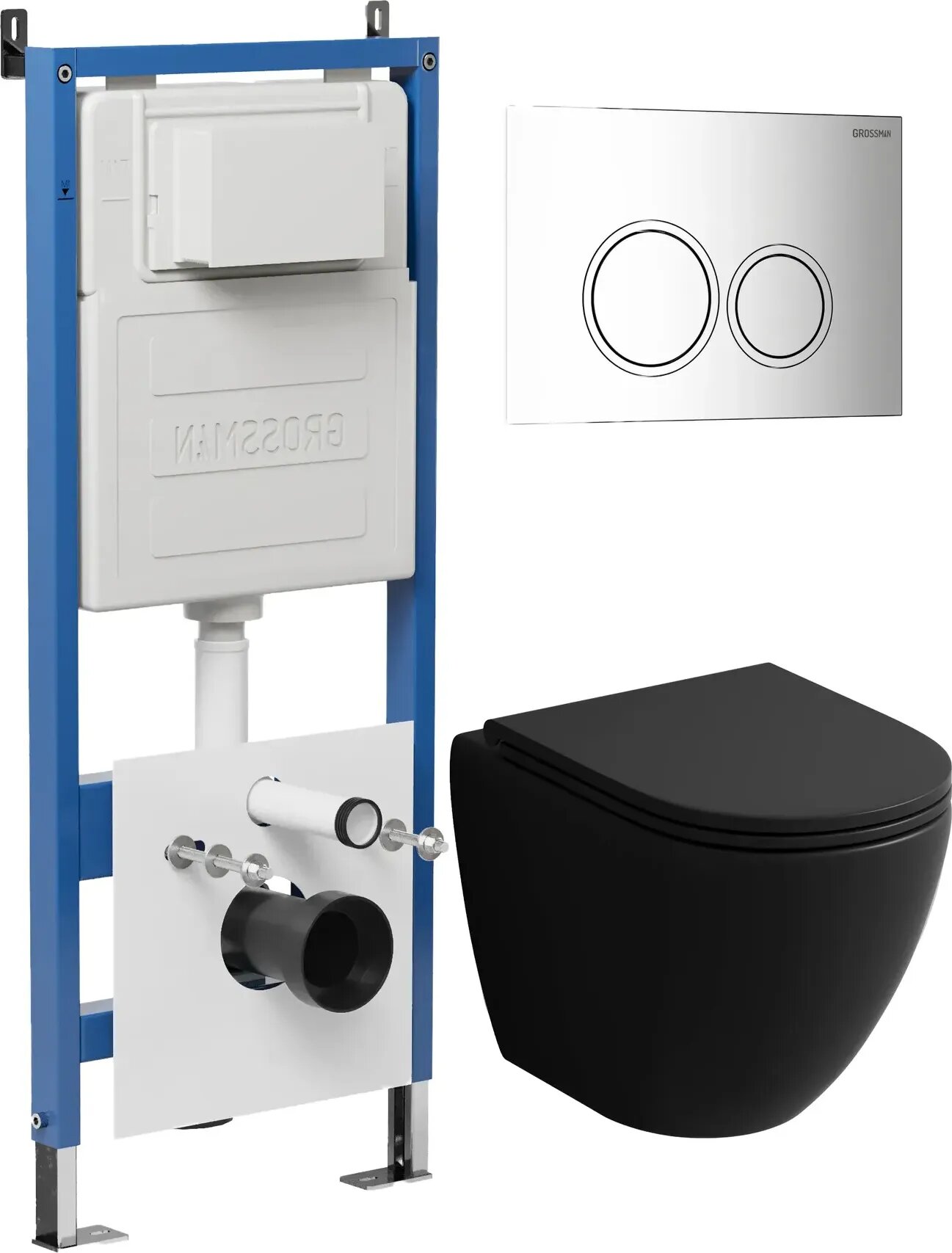Унитаз Grossman Торнадо 97.4455BMSQ.01.100 с инсталляцией и хром глянцевой кнопкой смыва