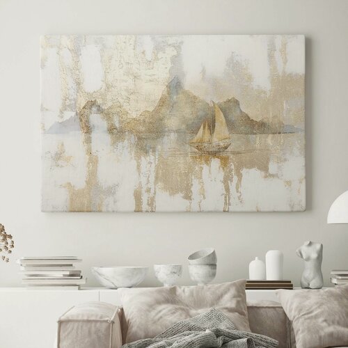 Изображение товара Интерьерная картина "Кораблик в горах" на натуральном хлопковом холсте, большая, размер 60 на 90/ 60х90 см