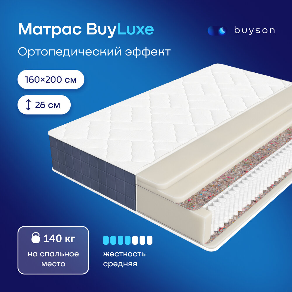 Ортопедический матрас buyson BuyLuxe, независимые пружины, 200х160 см