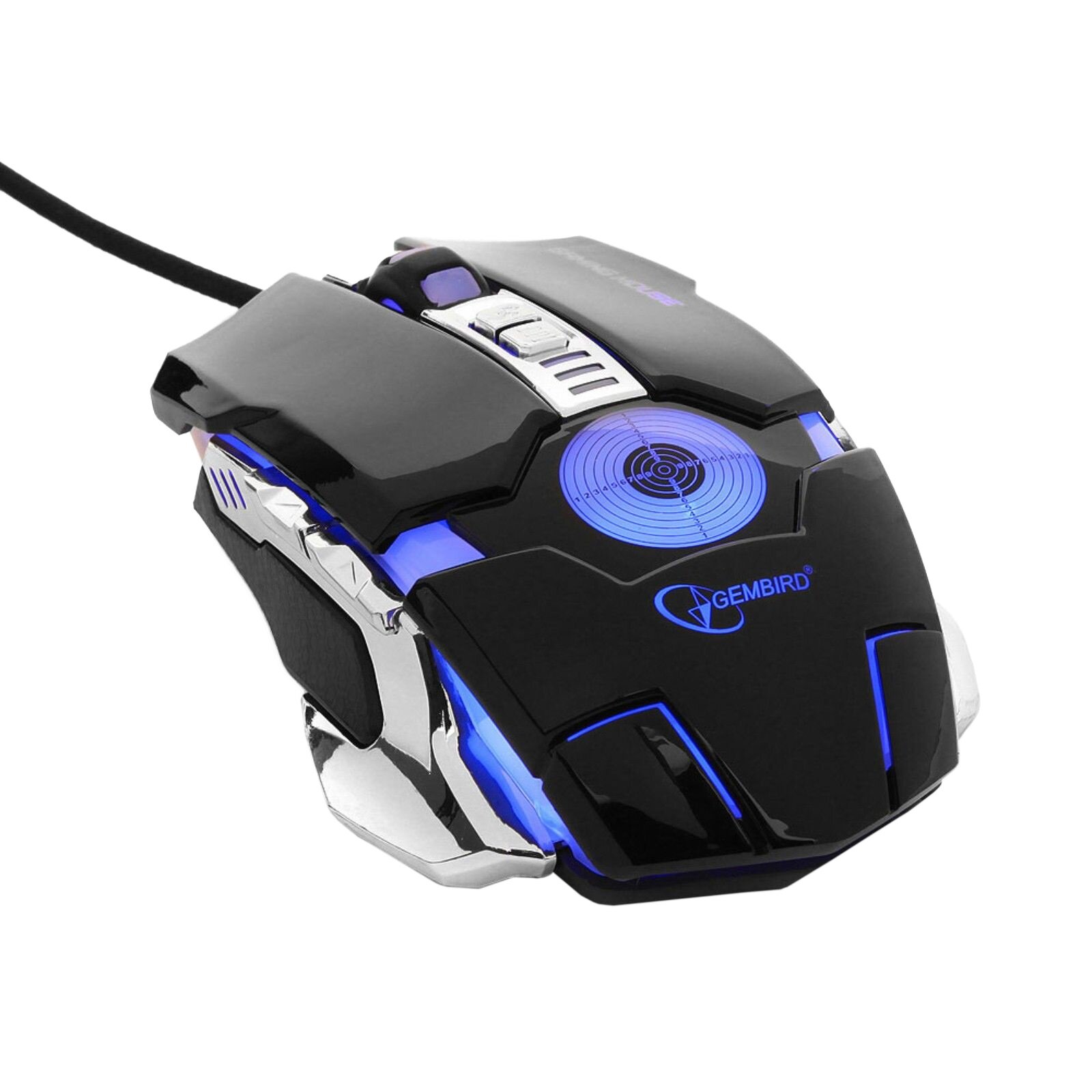 Мышь Gembird MG-530, игровая, проводная, 7 кнопок, подсветка, 3200 dpi, USB, чёрная