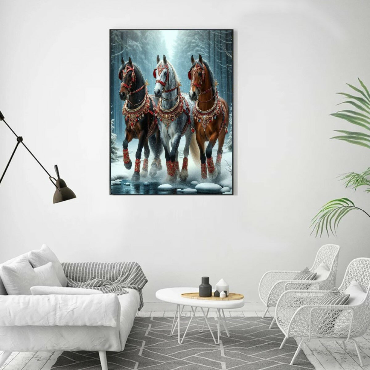Алмазная мозаика на подрамнике 40x50 см. BoomBoomShop. "Русская тройка лошадей" — фото 1
