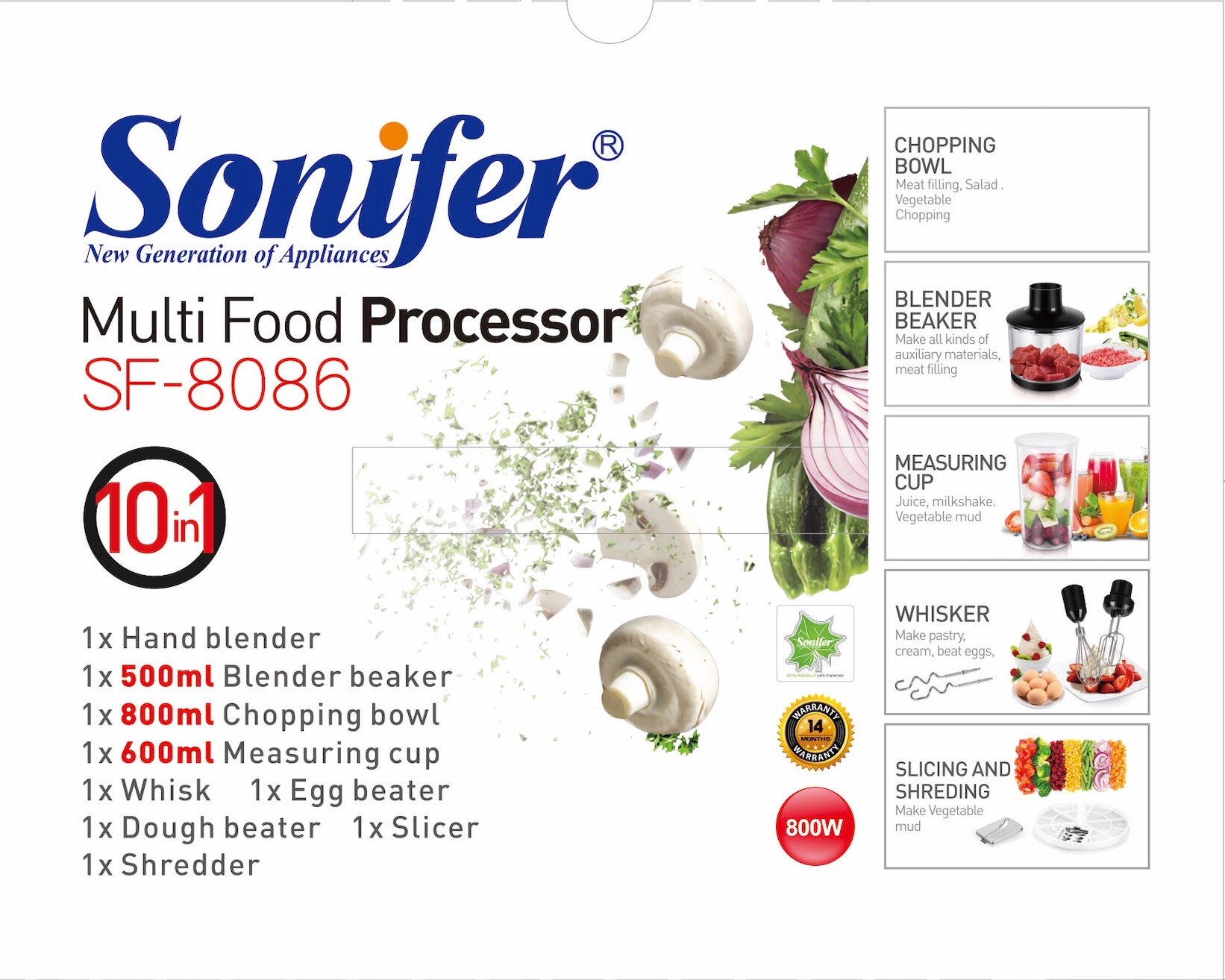 Блендер, 10 в 1, многофункциональный блендер, Sonifer SF-8086, измельчитель — фото 1