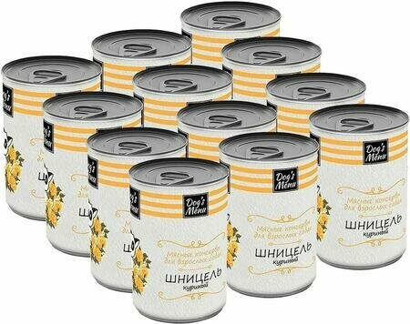 Dog`s Menu 12 шт по 340 г консервы для взрослых собак шницель куриный