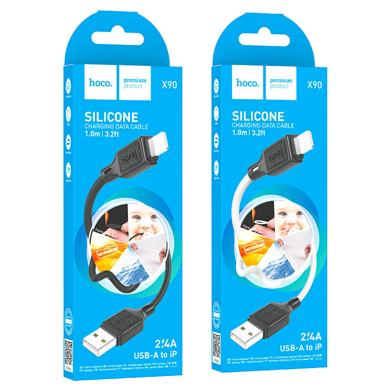 Дата-кабель Hoco, X90, Lightning-USB/USB, 2,4 A, 1 м, силиконовый, чёрный
