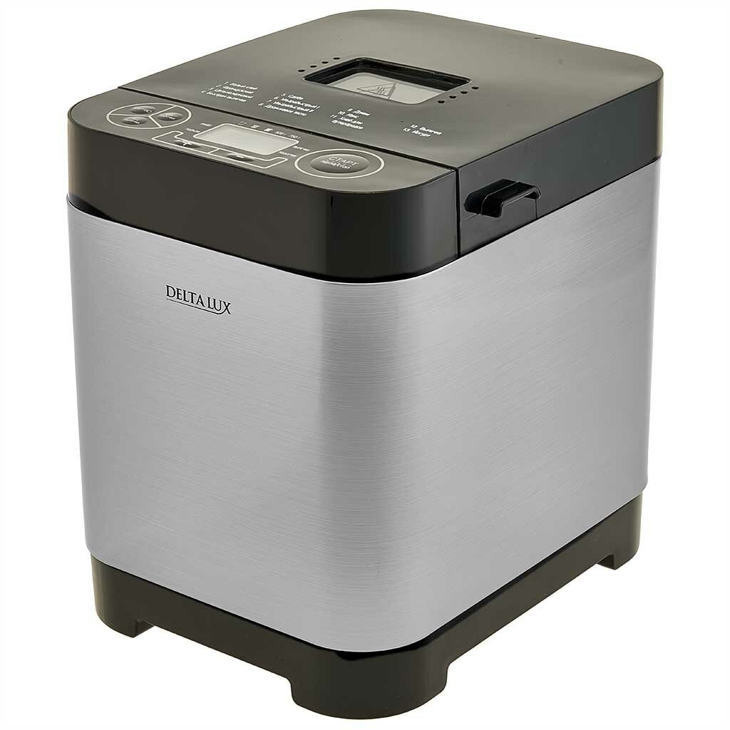 Картинки Хлебопечь электрическая 500 Вт, 500/750 г, 13 программ DELTA LUX DL-8008В серебристая с черным