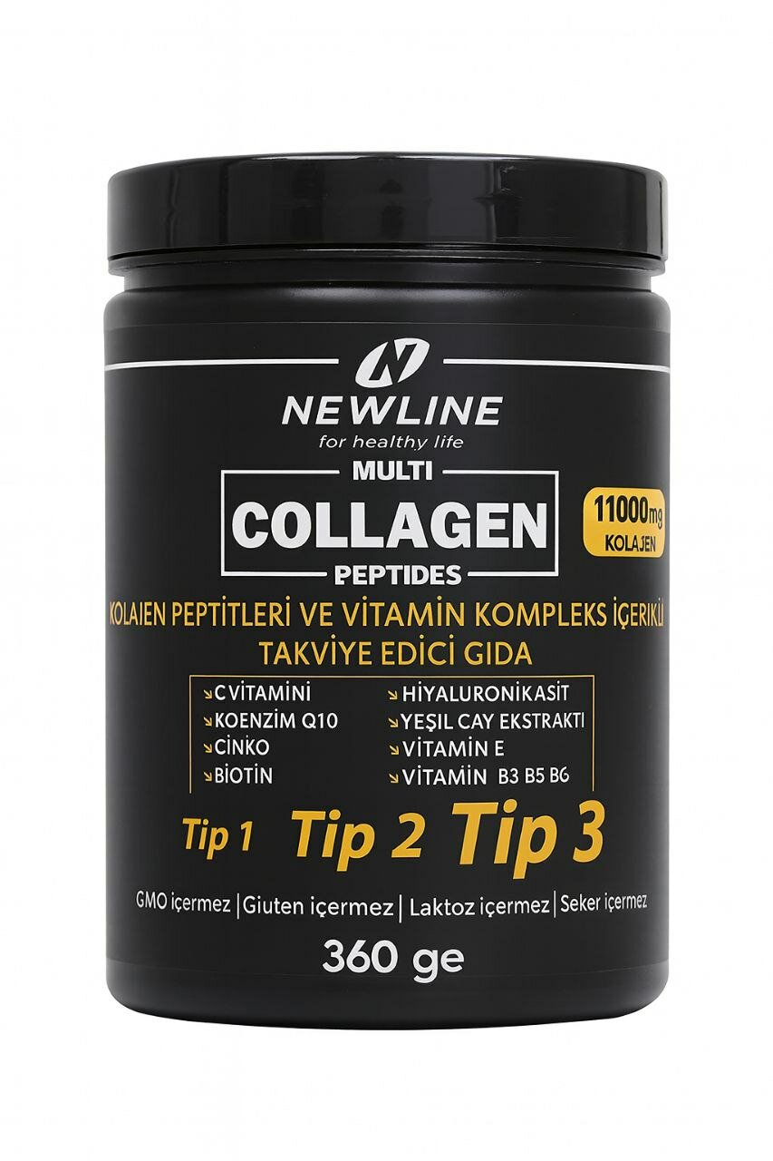 NEWLINE Multi Collagen Peptides — поддержки кожи, волос, ногтей и суставов. Содержит гидролизованные коллагеновые пептиды типов 1, 2 и 3, а также витамин C, гиалуроновую кислоту, биотин, цинк и коэнзим Q10.
