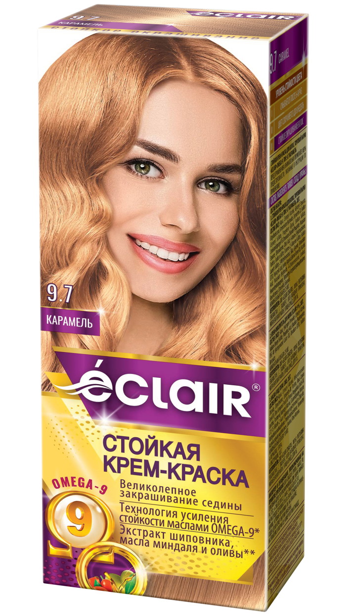 Крем-краска ECLAIR-Omega 9,7 "Карамель", с добавлением масел Омега-9, 100 мл,