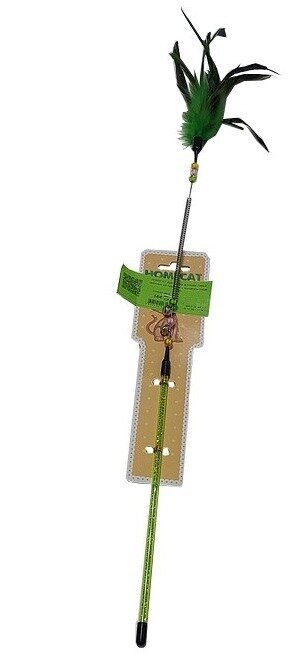 Игрушка для кошек Homecat / Хоумкэт Перья цветные на пружине с колокольчиком зеленый 59см / дразнилка