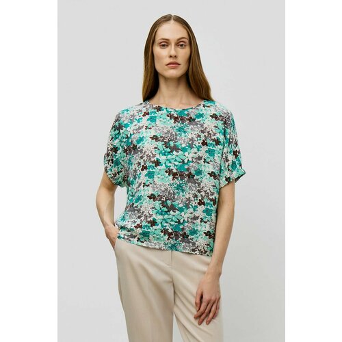 фото Блуза baon, повседневный стиль, прямой силуэт, короткий рукав, манжеты, размер 42, зеленый
