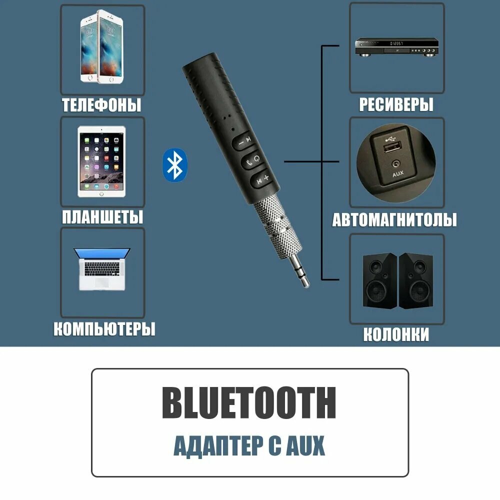 Bluetooth адаптер / блютуз ресивер JBH BT-03 для авто USB с разъемом AUX hands free для колонок наушников  черный