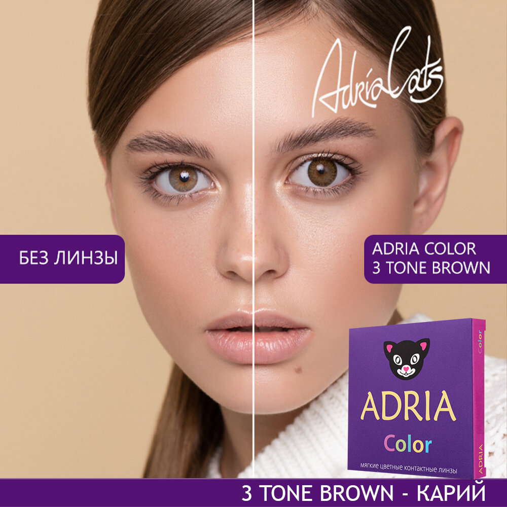 Контактные линзы цветные ADRIA, Adria Color 3T, Квартальные, BROWN, -8,00 / 14,2 / 8,6 / 2 шт.