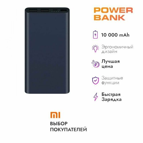 Внешний аккумулятор Mi PLM09ZM 10000 mAh, зарядное устройство для телефона Xiaomi Power Bank 2S, темно-синий