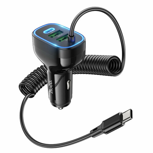 АЗУ, 2 USB QC3.0 18W, 1 PD 30W (NZ11A), HOCO, кабель Type-C, черный азу 1 usb 3 usb для пассажиров qc 3 0 7а алюминий графит deppa 11295