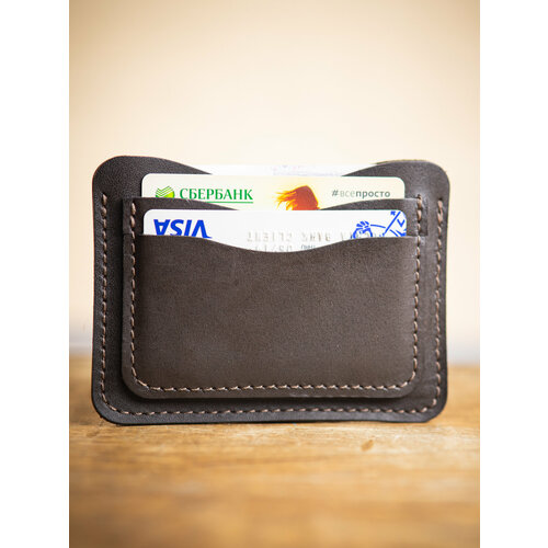 фото Визитница saffa chp7, натуральная кожа, 4 кармана для карт, 10 визиток, коричневый
