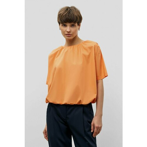 фото Блуза baon, повседневный стиль, свободный силуэт, короткий рукав, без карманов, однотонная, размер 52, оранжевый