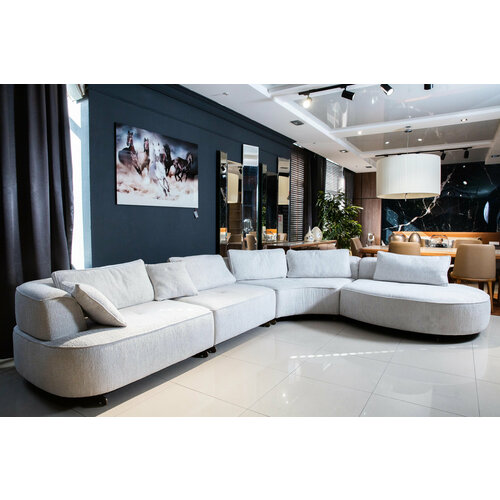 Диван угловой правый 5-ти местный Orix Grande/массив, ткань/серый/446х365х70 см