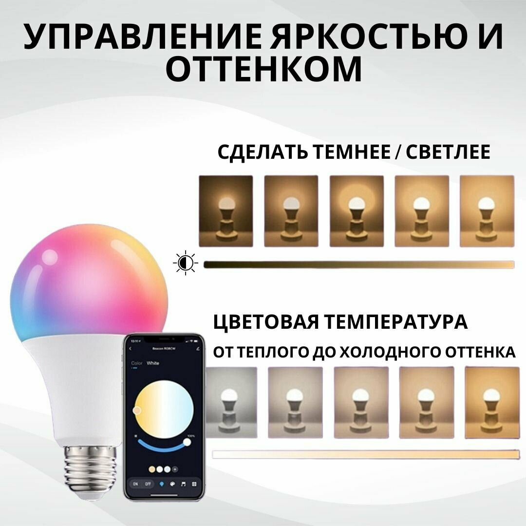 Умная светодиодная лампочка RGB с Bluetooth E27, разноцветная, теплая, холодная лампа 10W