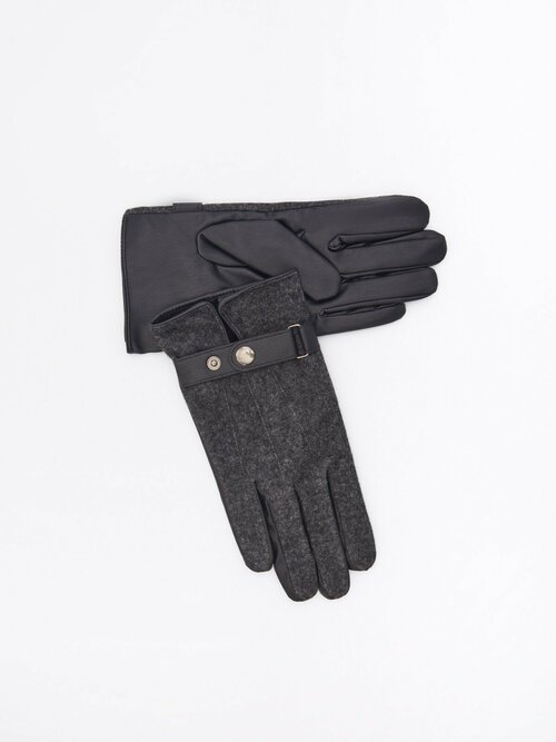 Тёплые шерстяные перчатки с экомехом внутри, цвет Черный, размер L