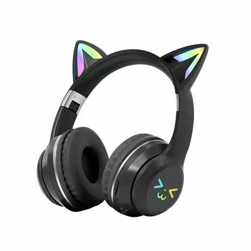Беспроводные наушники Cat ear BT612 детские c ушками кошки, LED, Bluetooth, святятся, черный наушники bluetooth cat ear vzv 23m с ушками led бирюзовый