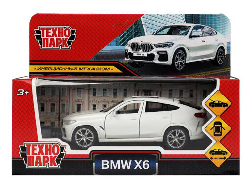 360032 Машина металл BMW X6 длина 12 см, двери, багаж, инер, белый, кор. Технопарк в кор.2*36шт