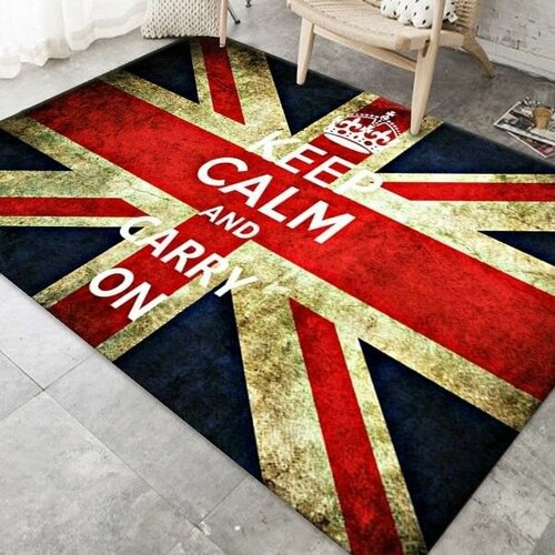 Ковер безворсовый , 60x90см, Флаг Великобритании с текстом- Keep Calm and Carry On .