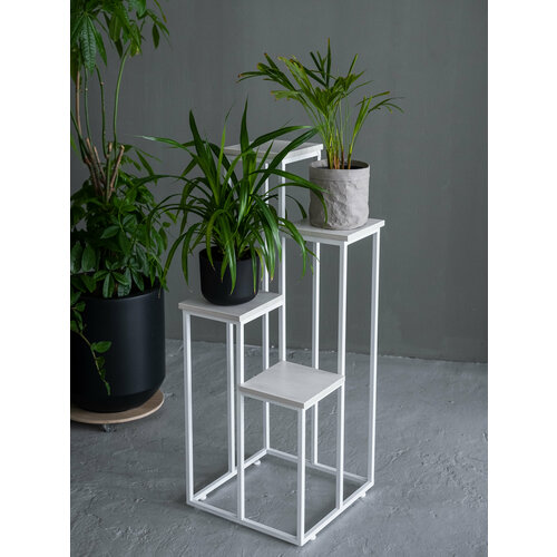 Подставка для цветов напольная металлическая лофт высокая Белый Выбеленное дерево 7200₽