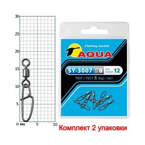 фото Карабин с вертлюгом aqua sy-3007 №12 (2 упк. по 8 шт.)