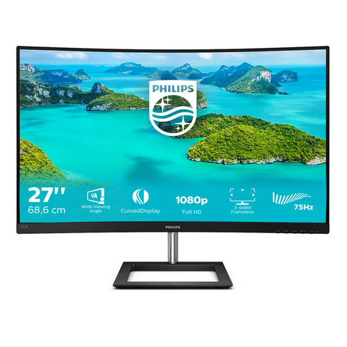 PHILIPS Монитор LCD 27 169 1920х1080FHD VA Curved nonGLARE 250cdm2 H178V178 30001 20M1 167M 4ms VGA HDMI DP Tilt Speakers 2Y Black 2322600₽