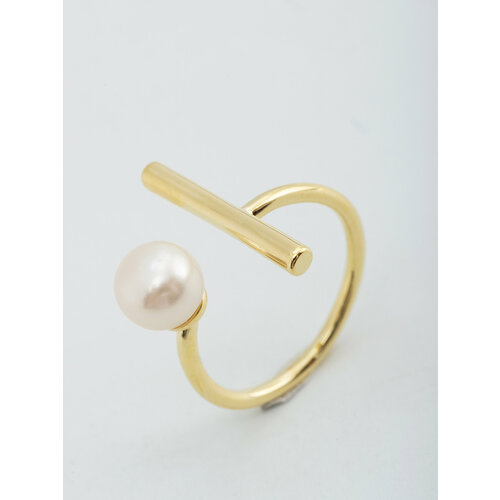 Кольцо ЖемАрт, жемчуг пресноводный культивированный, размер 17, белый, золотой кольцо formygirl жемчуг пресноводный размер 17 белый золотой