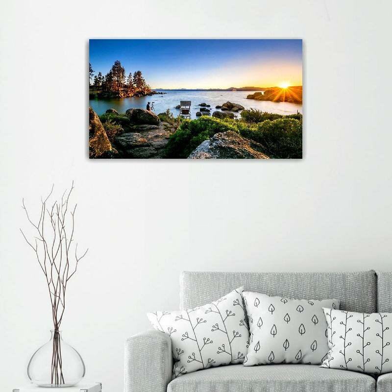 Картина на холсте 60x110 LinxOne "Солнце деревья лучи Lake" интерьерная для дома / на стену / на кухню / с подрамником