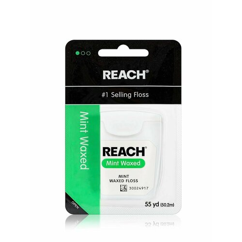 Зубная нить Reach Mint Waxed, мятная, 50 метров биорепеер ультраплоская зубная нить с воском для чувст зубов ultra flat waxed floss 30м новинка