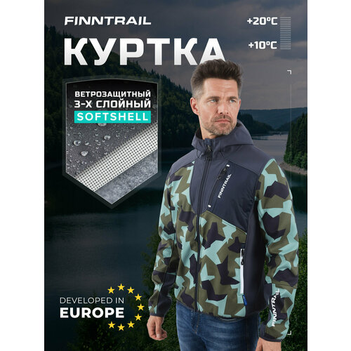 Куртка Finntrail Softshell Nitro, размер XXL, зеленый мужские куртки спортивная куртка ветровка с капюшоном ветровка на весну и осень куртка для бега ветрозащитный топ для мужчин