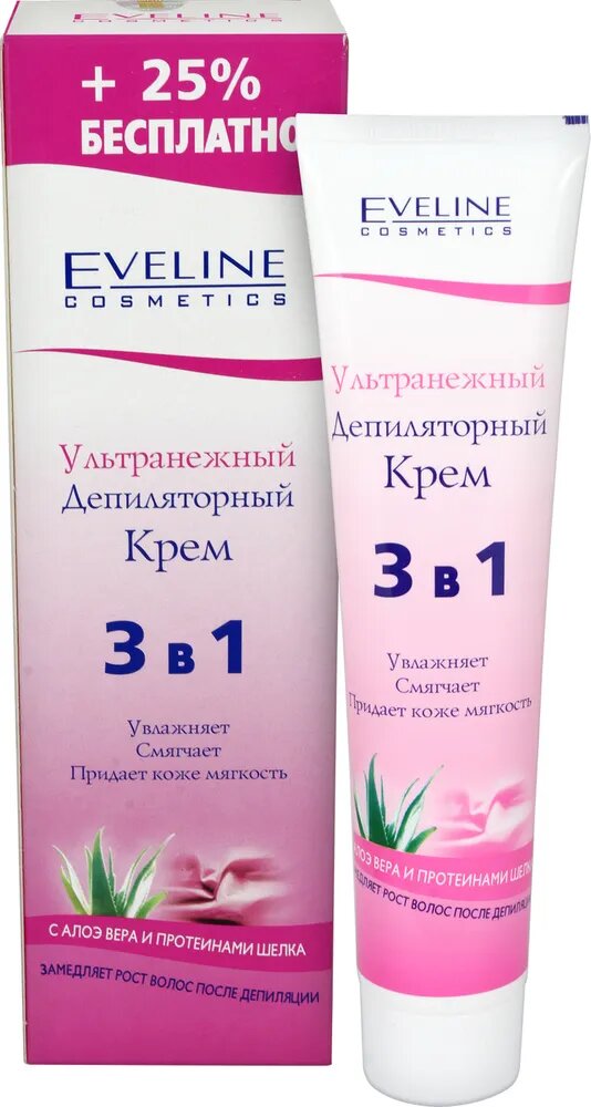 Eveline Cosmetics Депиляторный крем Ультранежный 3 в 1 с алоэ вера и протеинами шелка 125 мл 125 г