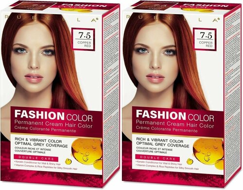 Rubella Стойкая крем-краска для волос Fashion Color 7.5 Медно-красный, 50 мл, 2шт