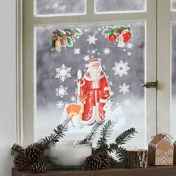 Набор наклеек новогодних "Дед мороз и снежинки" вырубная, 40 x 30 см