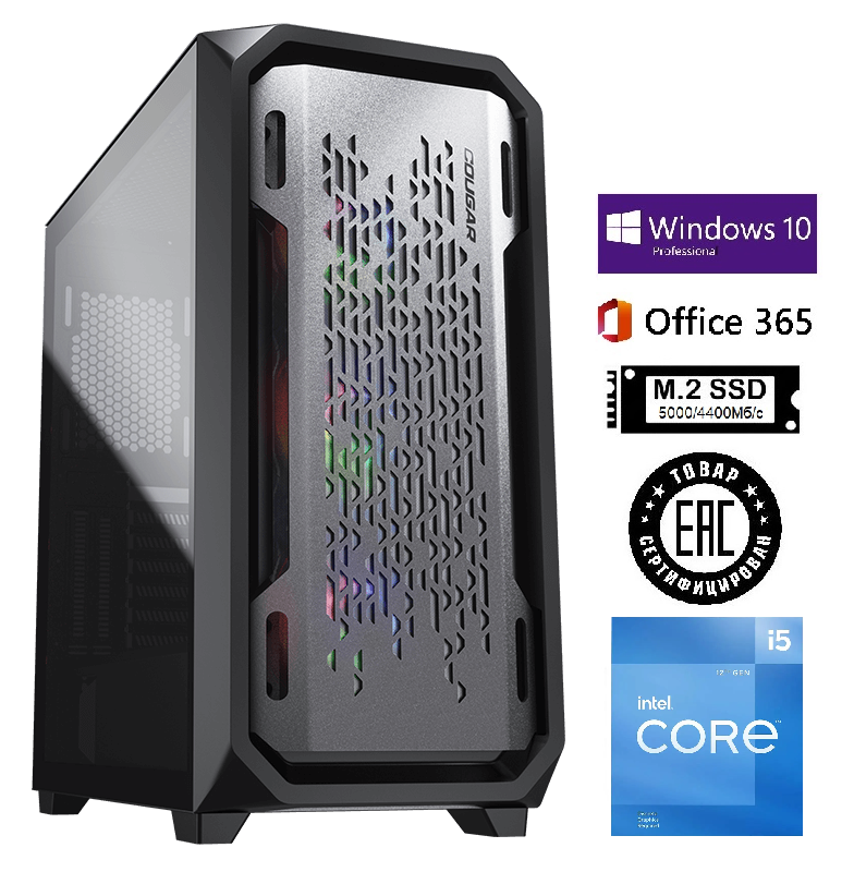 Системный блок SG-Intel Core i5-12400F/B760/DDR5 32Gb/SSD M.2 1 Tb/RTX 3050 8Gb/Cougar MX620 RGB-Black