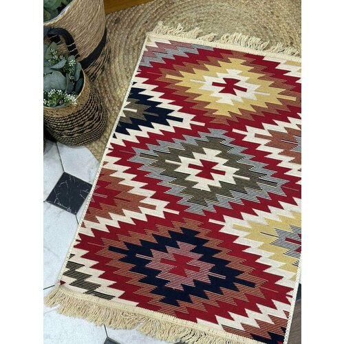 Хлопковый двусторонний ковер красно-бело-черный размером 120x180 SEA HOME