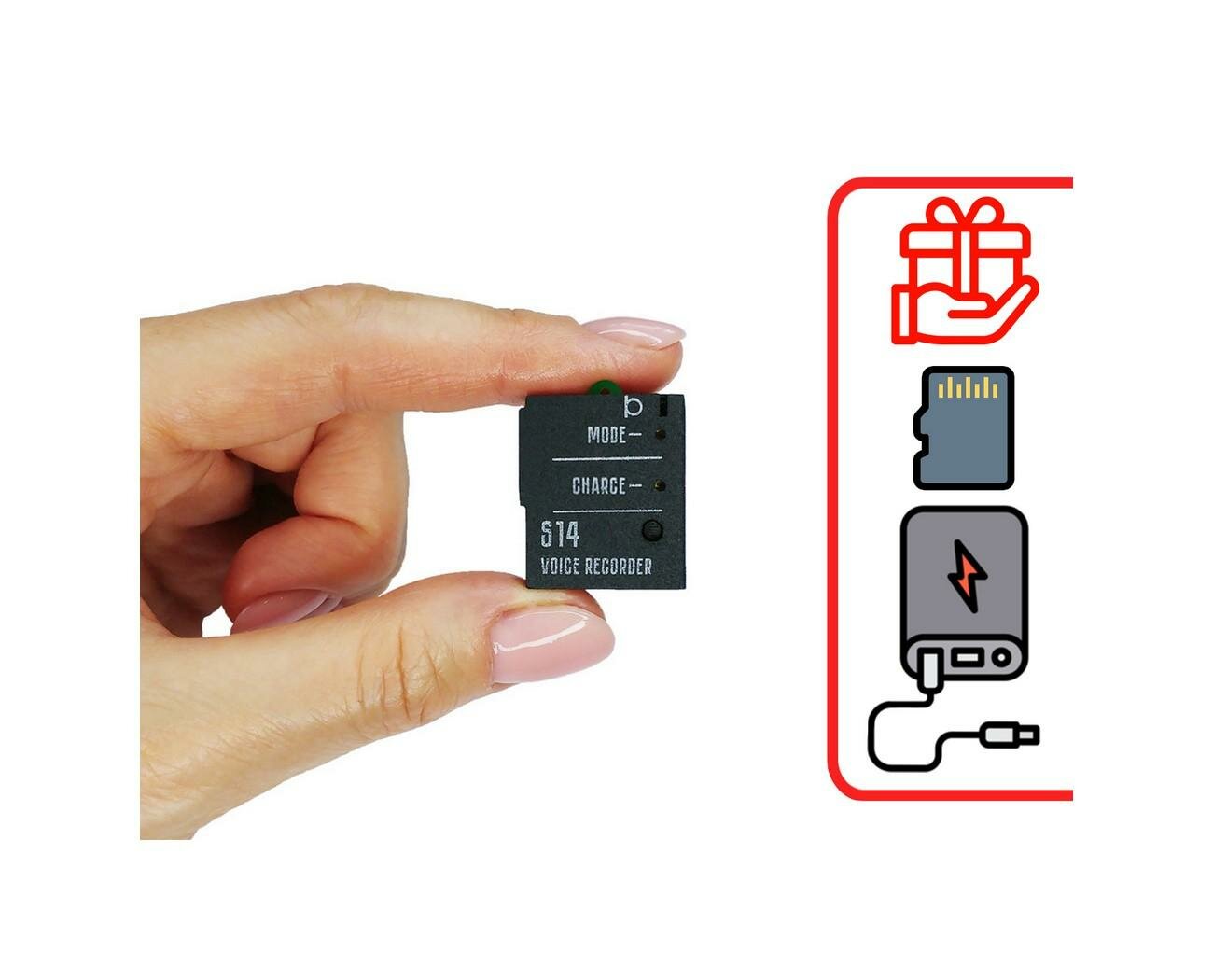 Диктофон Сорока 14(3) (E88136DI) + 2 подарка (microSD 32Gb и Power-bank 10000 mAh) - аудиозапись мини диктофон / цена на диктофон / диктофоны для запи