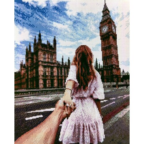 Алмазная мозаика Девушка, следуй за мной, 40x50, квадратные стразы попарт, городской пейзаж, Лондон, романтика , пара
