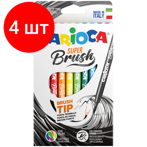 Комплект 4 шт, Фломастеры с кистевым пишущим узлом Carioca Super Brush, 10цв, смываемые, картон, европодвес