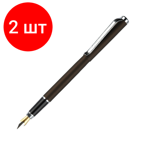 Комплект 2 шт, Ручка перьевая Luxor Rega синяя, 0.8мм, корпус графит/хром, футляр