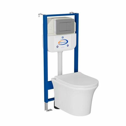 Комплект BAU 6 в 1: инсталляция BAU Aquanika, унитаз безободковый Bau Spectrum PRO, сиденье микролифт, кнопка нержавеющая сталь темно-серый металлик