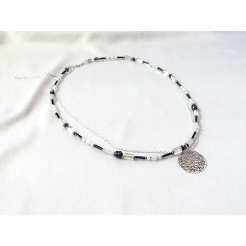 Колье K&A, жемчуг пресноводный культивированный, гематит, кошачий глаз, длина 47 см, черный, серебряный