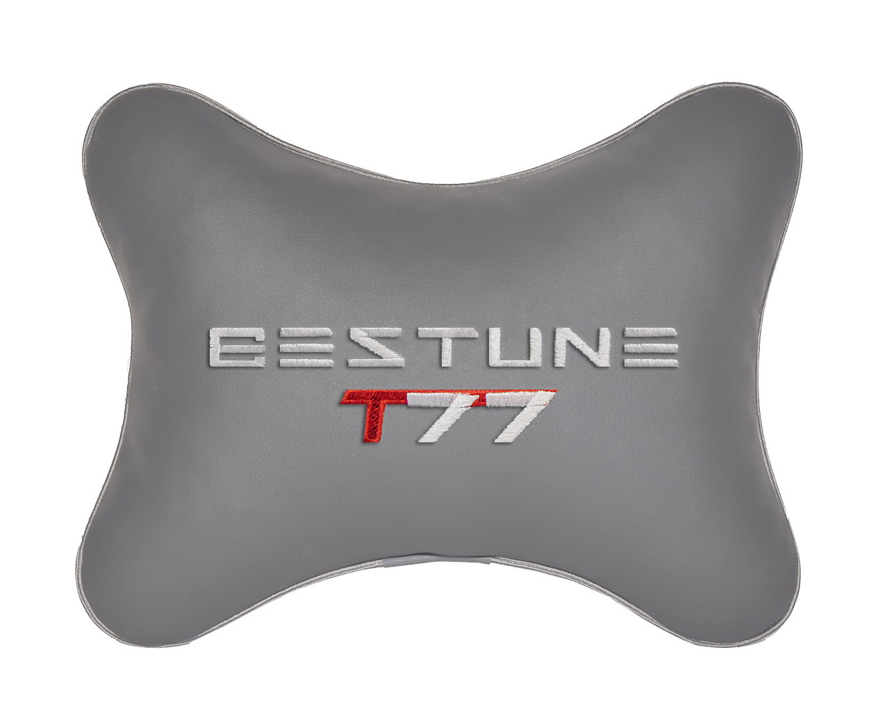 Подушка на подголовник экокожа L.Grey с логотипом автомобиля FAW Bestune T77