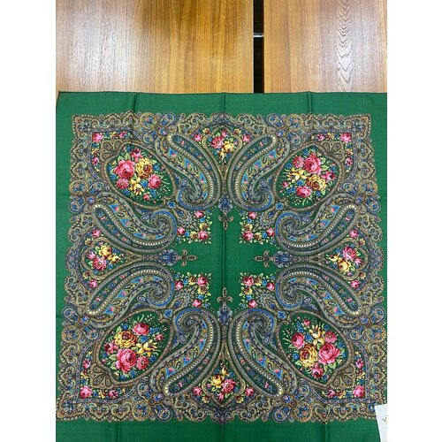 фото Платок-капюшон павловопосадская платочная мануфактура,89х89 см, зеленый