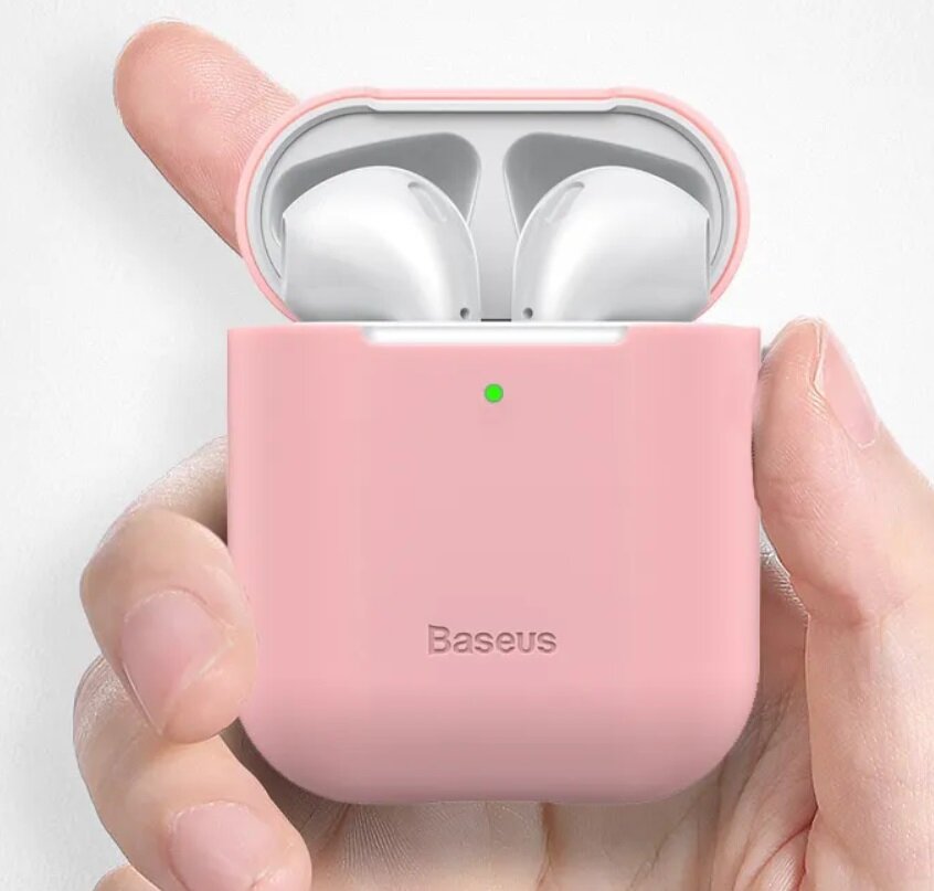 Чехол для наушников Apple AirPods 2, Baseus Ultrathin Series Silica Gel Protector, 0.8 mm, Розовый
