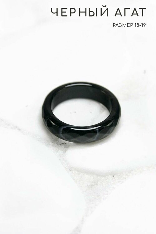 Кольцо GrowN Up Кольцо Черный агат с прожилками, граненое - размер 18-19, натуральный камень - для душевного равновесия, агат