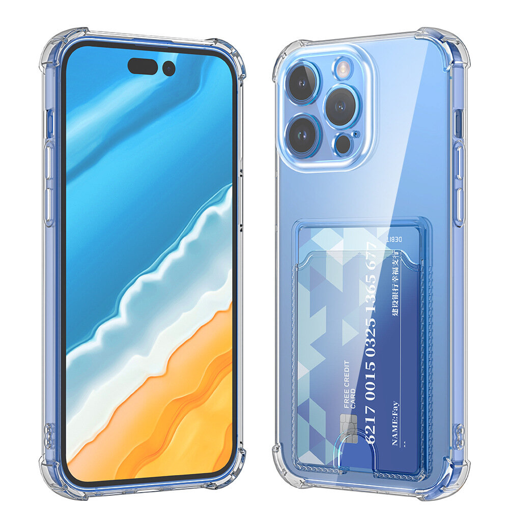 Силиконовый прозрачный чехол с картхолдером и защитой камеры для Iphone 15 pro max / Айфон 15 про макс